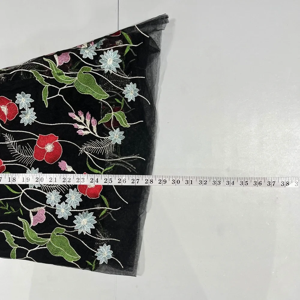 Eva Franco Fairy Grunge Boho Floral Embroidered Mesh Midi Skirt Size 4 Feminine